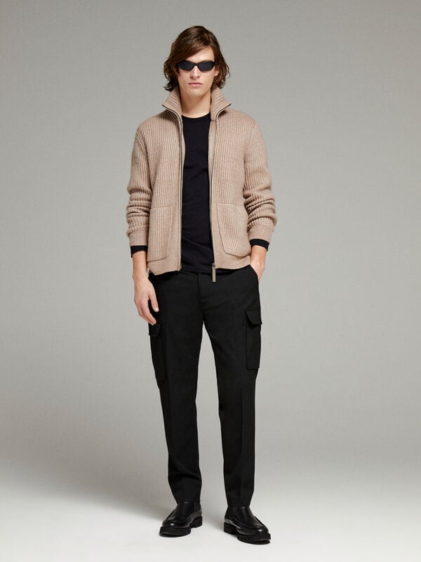 Brown cardigan with zipper  - men's cardigans | Sisley