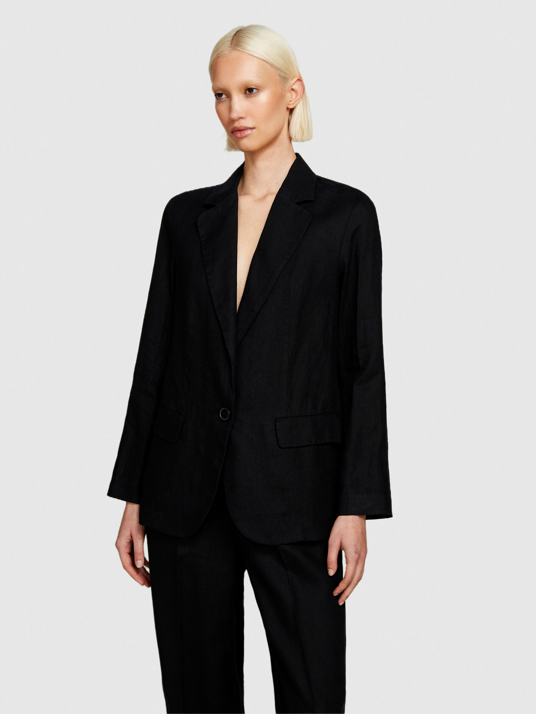 Black linen blazer womens sales