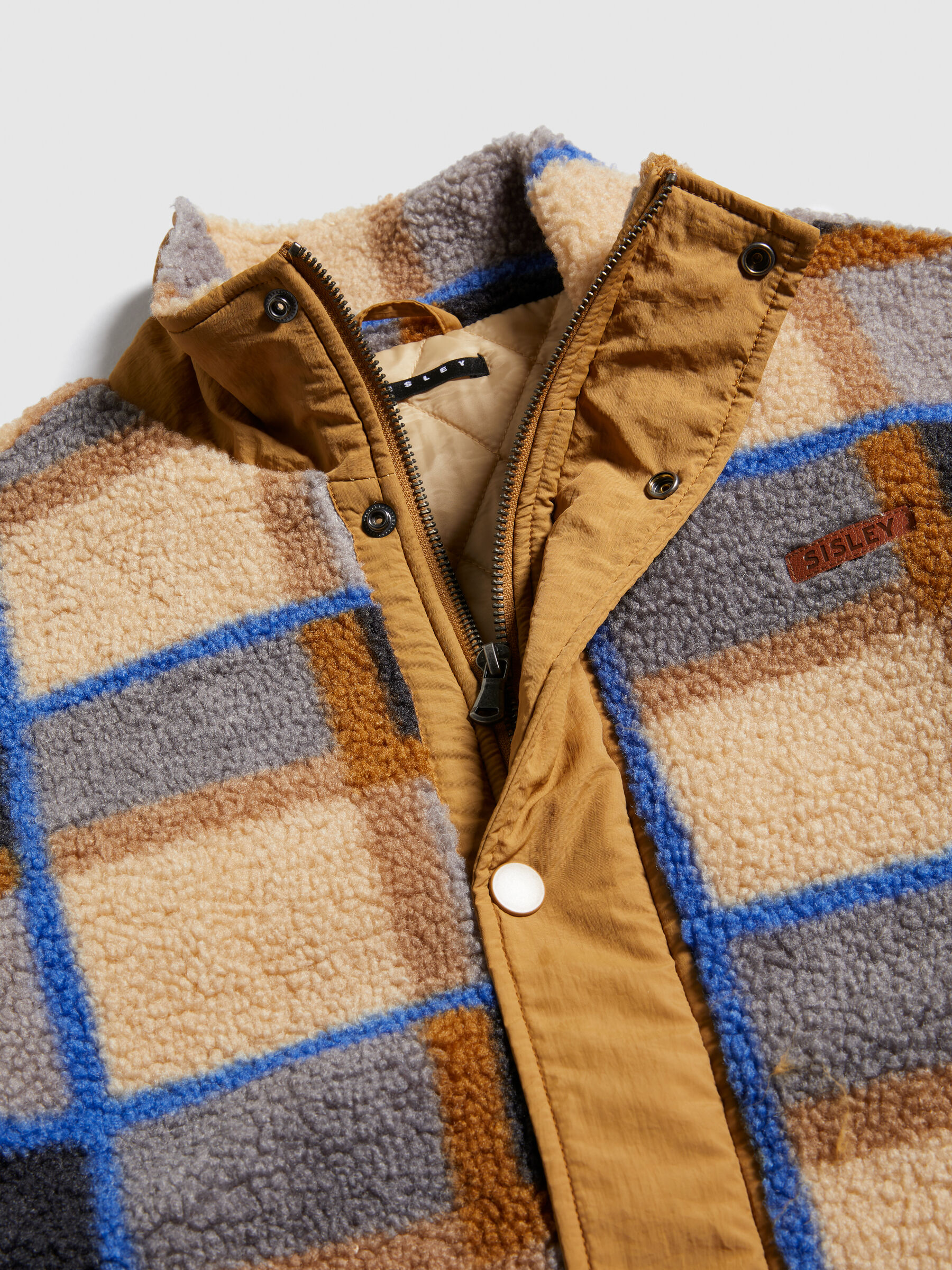 Check teddy jacket with embroidery Multi color Sisley