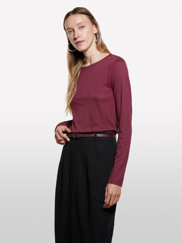 Burgundy long sleeve t-shirt - women's long sleeve t-shirts | Sisley