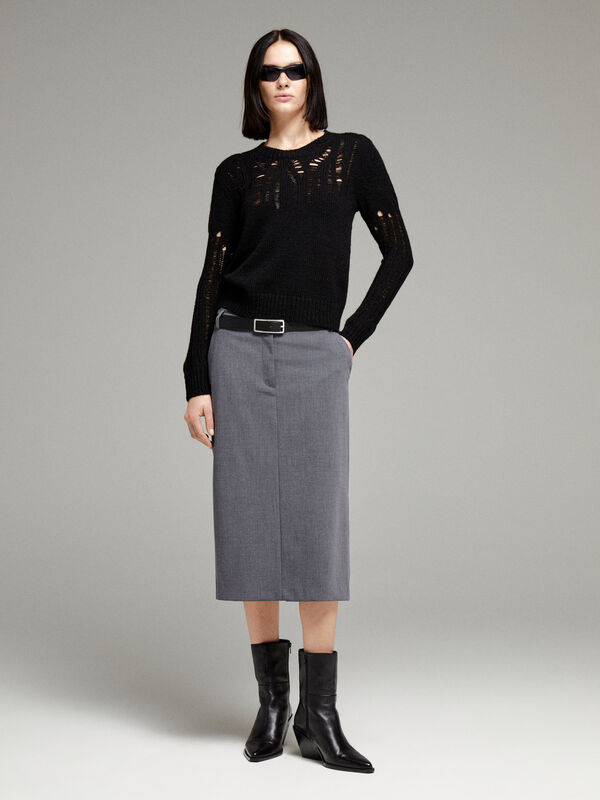 Black sweater with braids - women's crew neck sweaters | Sisley