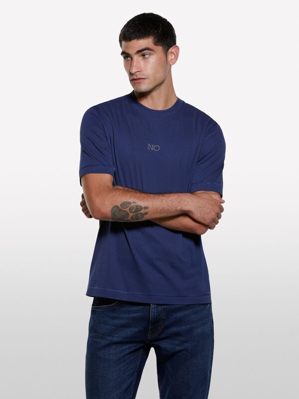 Dark blue t-shirt with print - men's short sleeve t-shirts | Sisley