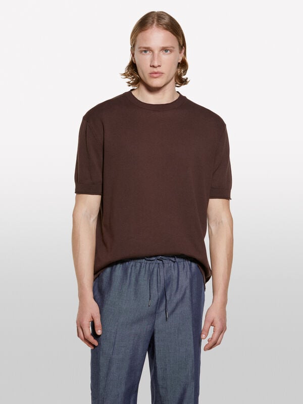 Brown short sleeve top - men's crew neck sweaters | Sisley