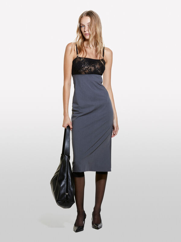 Bustier dress with tulle - women's midi dresses | Sisley