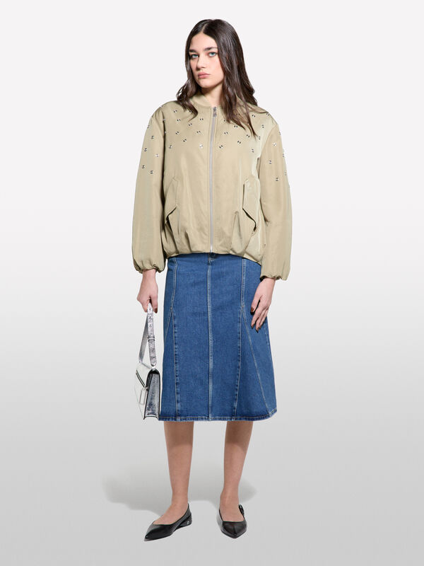 Oversized bomber jacket with studs - women's jackets | Sisley