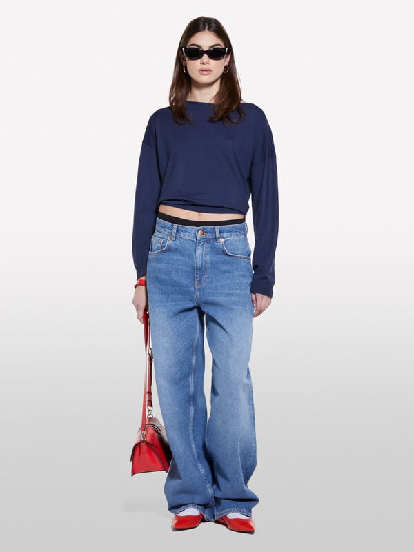 Dark blue sweater with boat neck - women's boat neck sweaters | Sisley