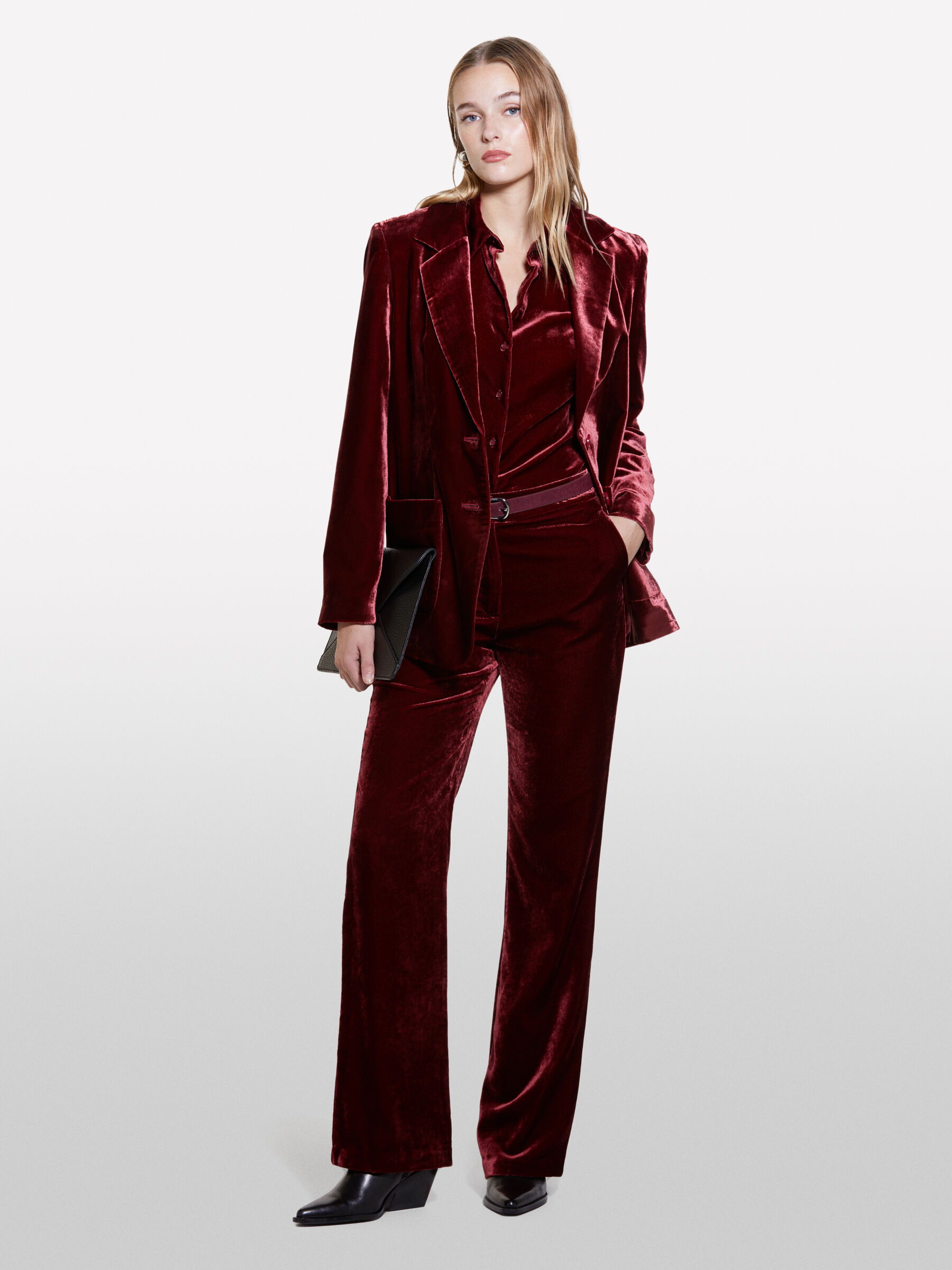 Burgundy velvet blazer Burgundy Sisley