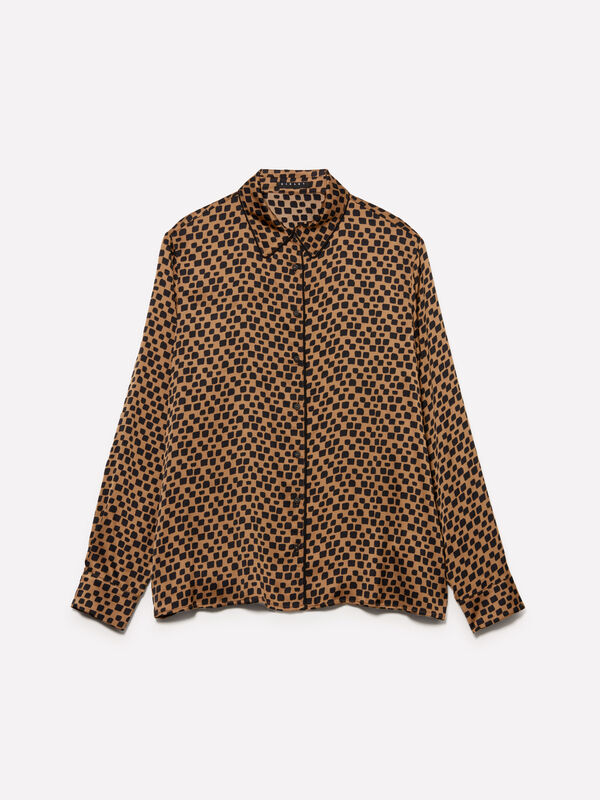 Brown shirt in printed satin  - women's shirts | Sisley