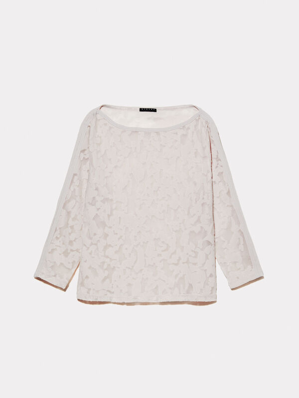 Cream white t-shirt in fil coupé - women's tops | Sisley