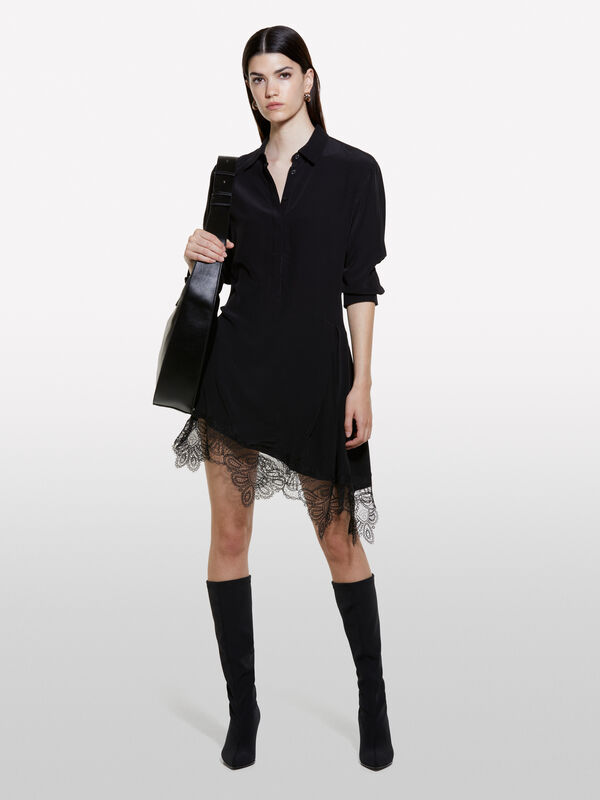 Black shirt dress with lace - women's short dresses | Sisley