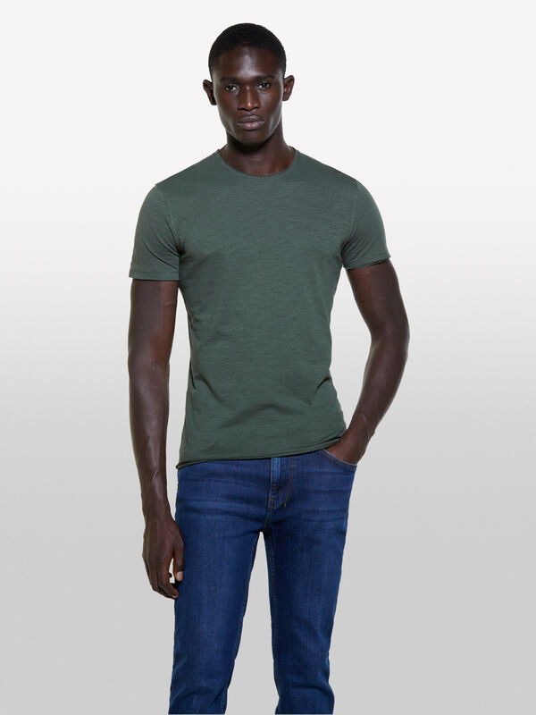 Military green t-shirt with raw cut - men's short sleeve t-shirts | Sisley