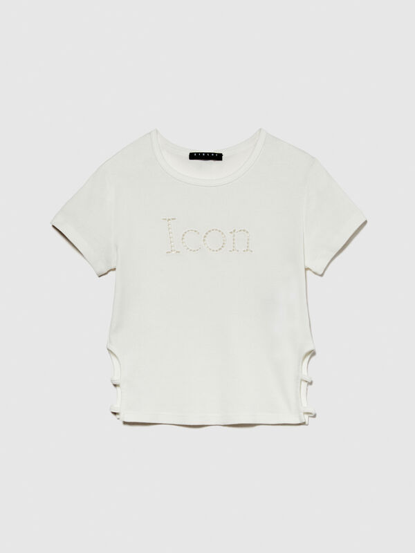 T-shirt with embroidery and cut-out - girls' short sleeve t-shirts | Sisley Young