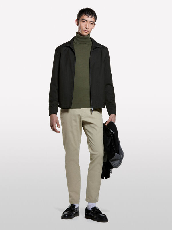 Olive green sweater with high neck - men's high neck sweaters | Sisley