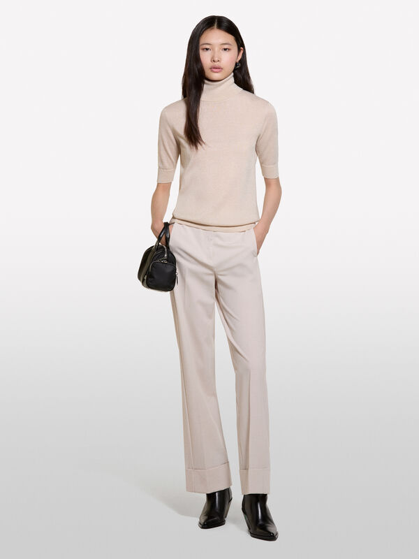 Beige short sleeve turtleneck - women's high neck sweaters | Sisley