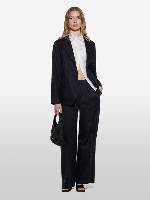 Black flare fit trousers in 100% linen - women's palazzo trousers | Sisley
