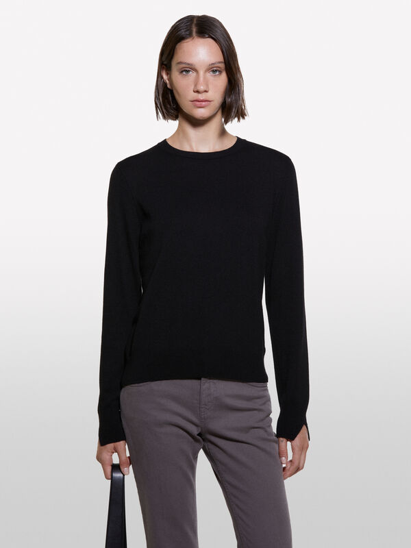 Black regular fit crew neck sweater - women's crew neck sweaters | Sisley