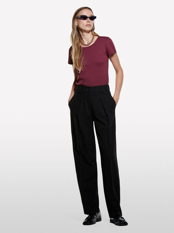 Burgundy crew neck t-shirt Burgundy crew neck t-shirt - women's short sleeve t-shirts | Sisley
