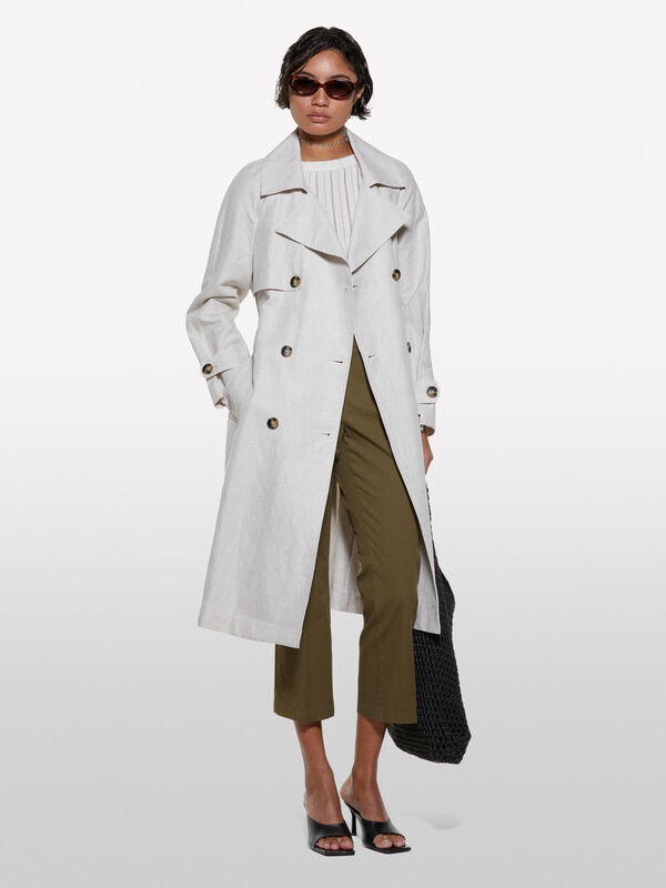 Beige double-breasted trench coat - women's trench coats & rain coats | Sisley