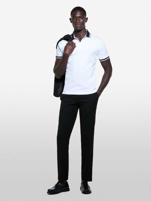 White slim fit polo with contrast - men's polos | Sisley