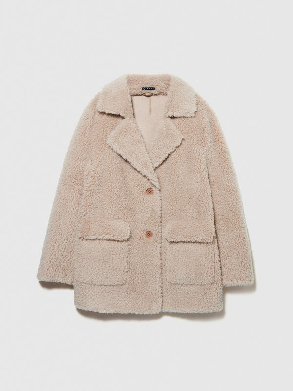 Beige teddy coat - women's coats | Sisley