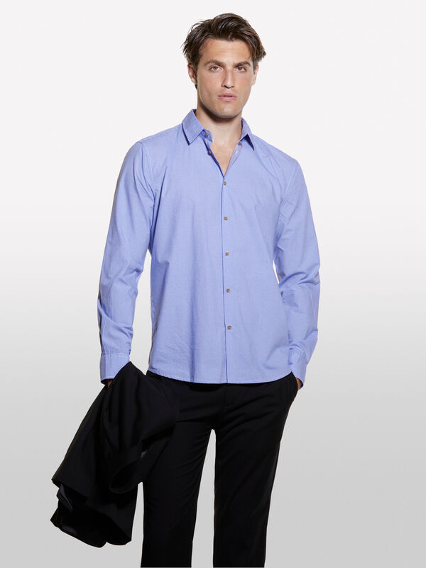 Sky blue 100% organic cotton printed shirt - men's slim fit shirts | Sisley