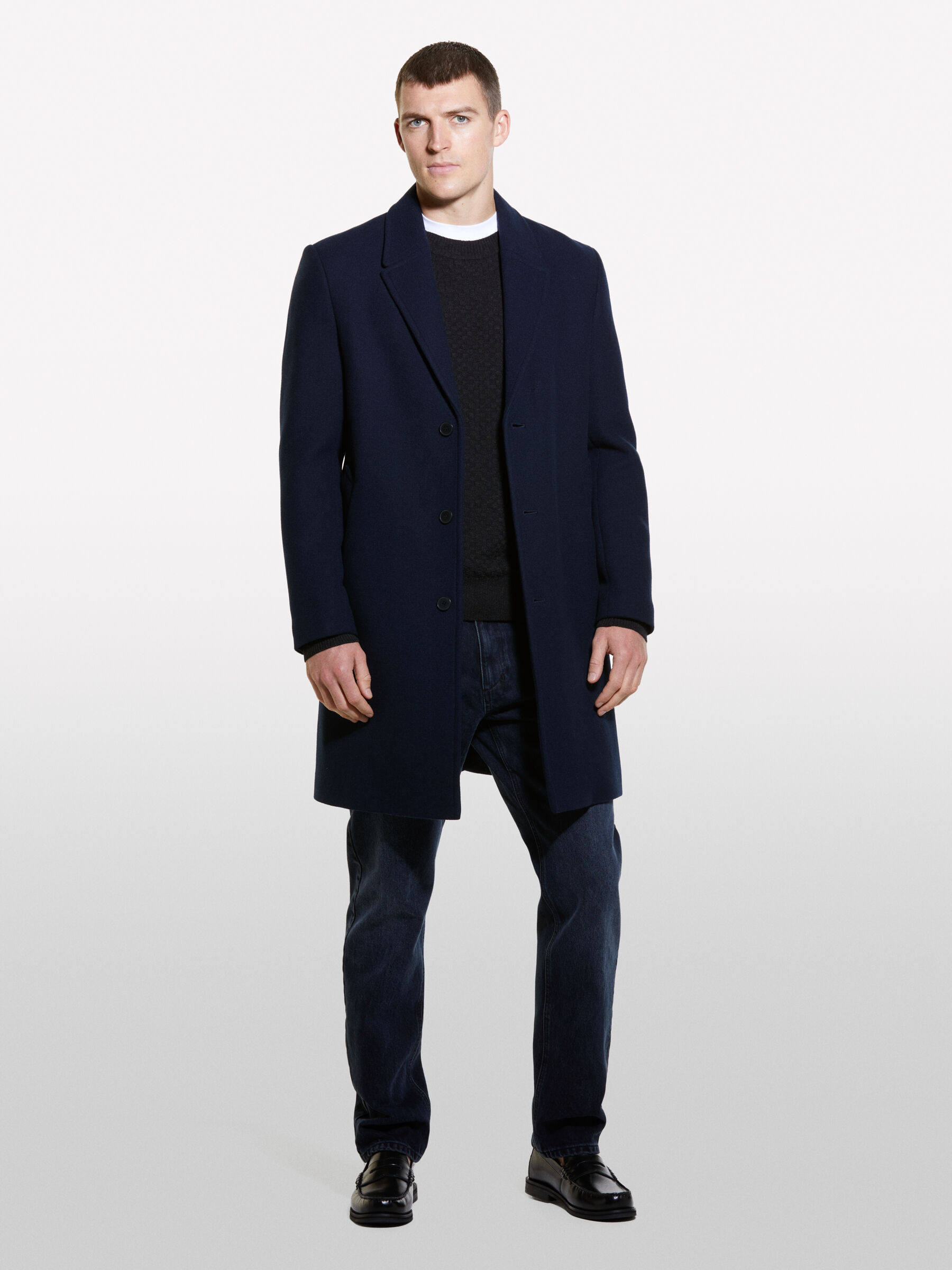 Long dark blue single breasted coat Dark Blue Sisley