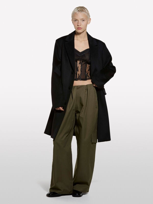 Military green cargo trousers with pleats - women's joggers | Sisley