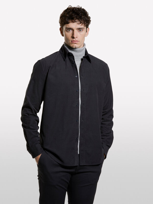 Dark gray corduroy shirt - men's regular fit shirts | Sisley