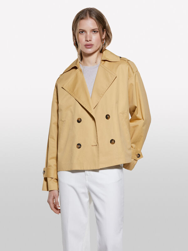 Mustard short trench coat - women's trench coats & rain coats | Sisley