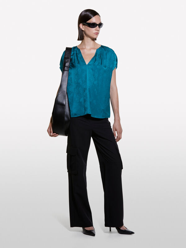 Teal green jacquard blouse - women's blouses | Sisley