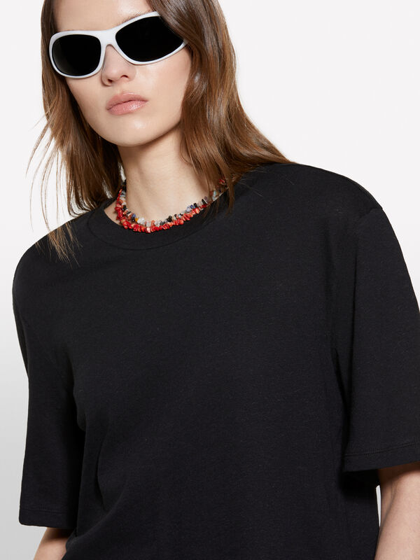 Black cropped t-shirt - women's short sleeve t-shirts | Sisley
