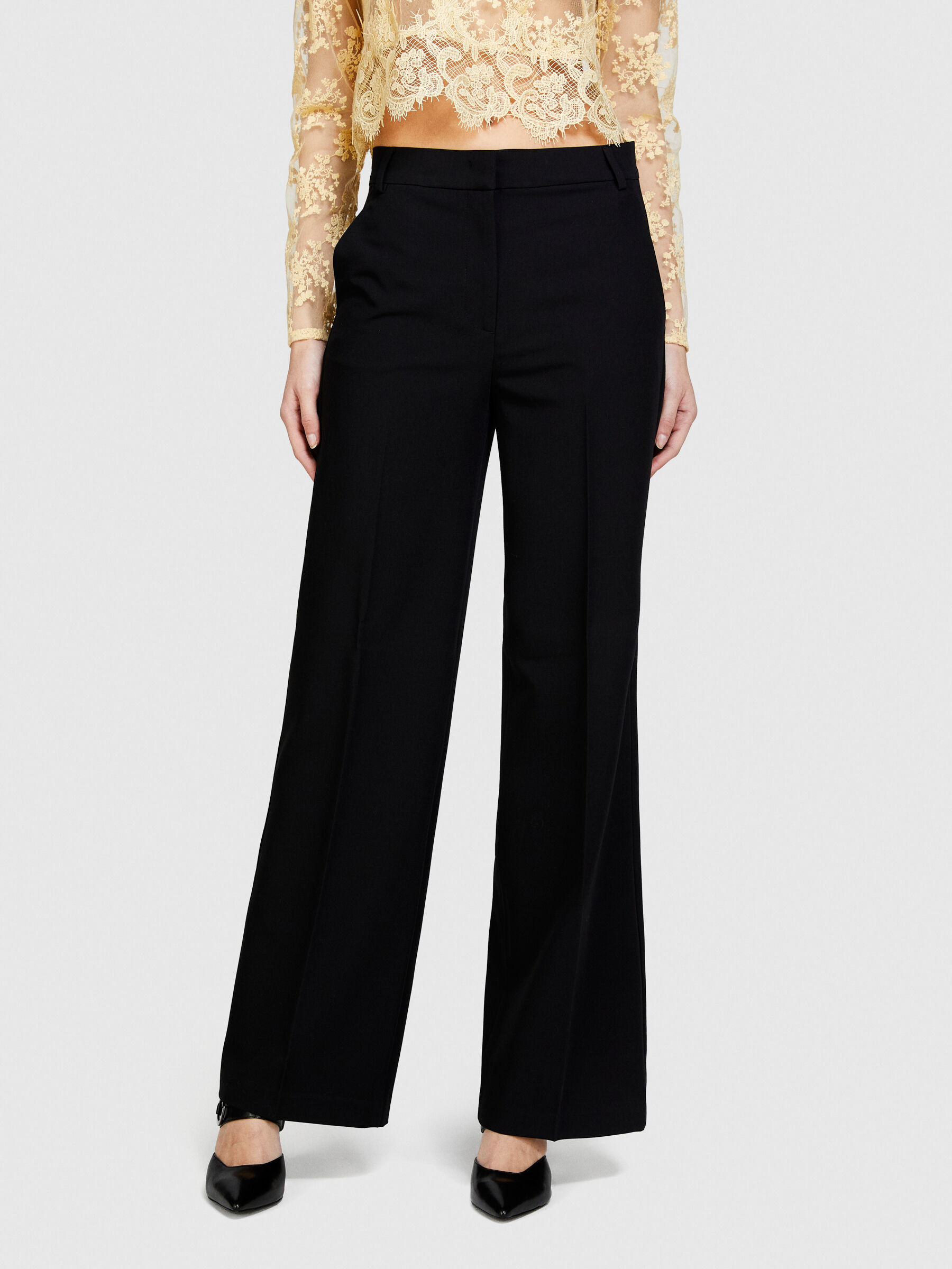 Black simplicity flare leg pants, casual, solid, simplicity, long, Lycra,  relaxed, spring Trousers & Pants