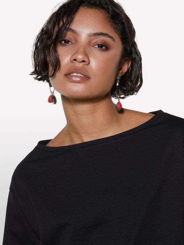 Black boxy fit cropped t-shirt - women's short sleeve t-shirts | Sisley