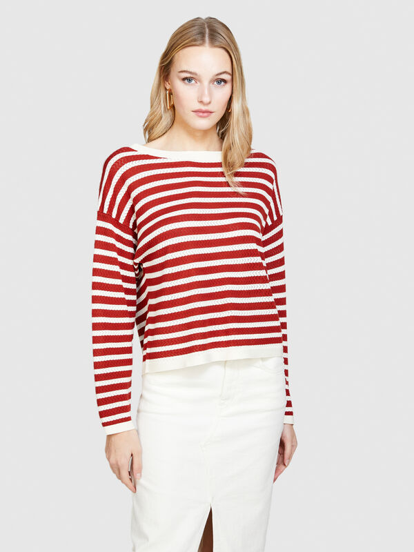 Sweater with two-tone stripes - women's boat neck sweaters | Sisley