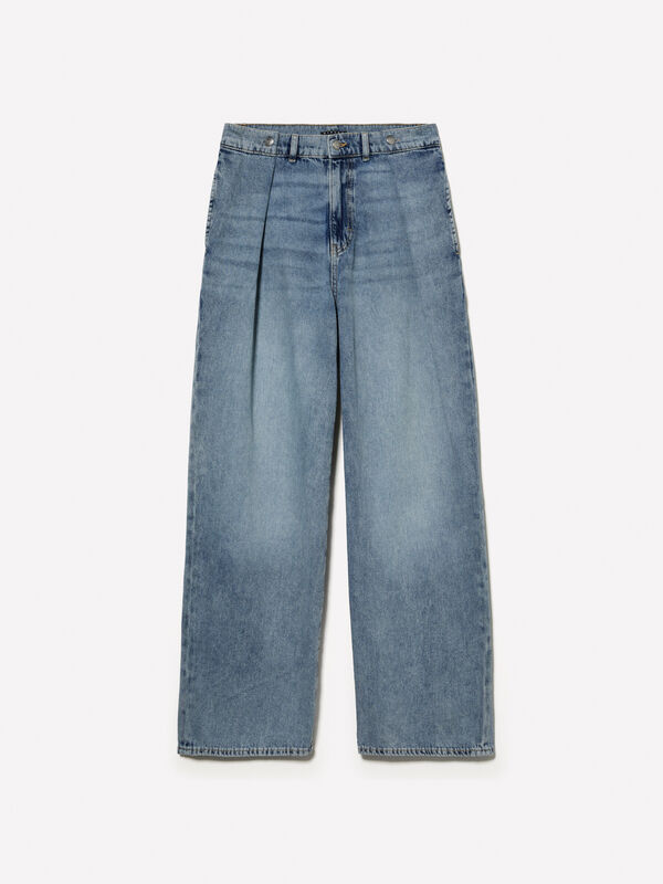 Blue wide leg jeans with creases - women's palazzo jeans | Sisley