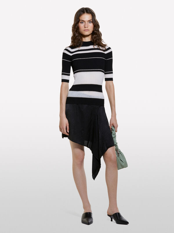 Beige and black slim fit striped sweater - women's crew neck sweaters | Sisley