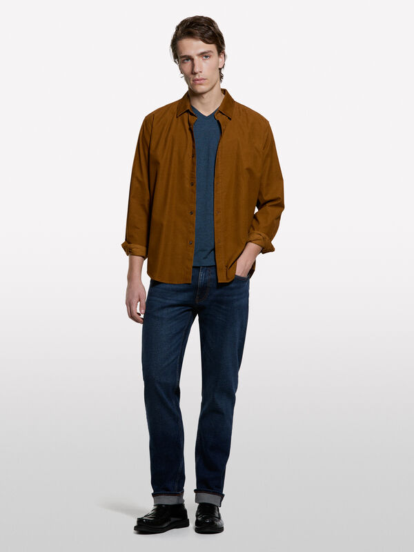 Dark blue yarn dyed t-shirt - men's short sleeve t-shirts | Sisley