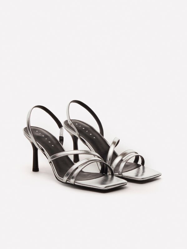 Silver 100% leather sandals - women's heels | Sisley