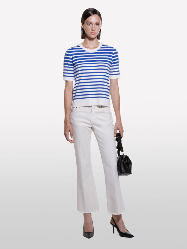 White and blue striped sweater - women's crew neck sweaters | Sisley