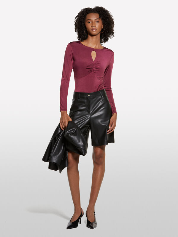 Black bermudas in imitation leather - women's shorts | Sisley