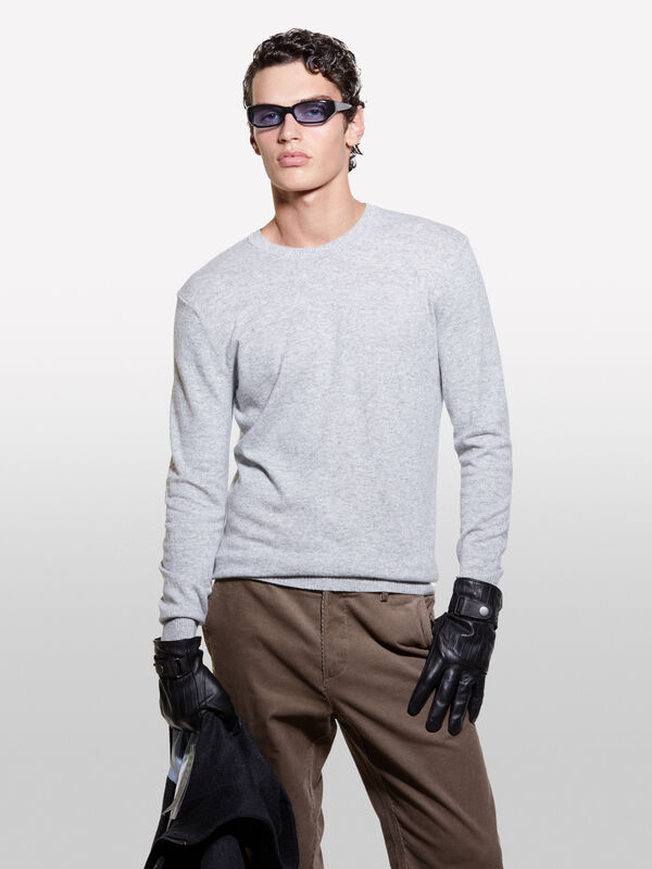 Gray regular fit crew neck sweater - men's crew neck sweaters | Sisley