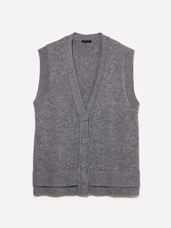 Vest with double ribbing - women's v-neck sweaters | Sisley