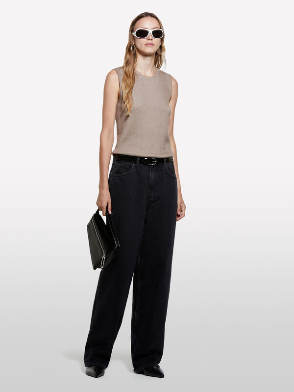 Beige knit vest - women's crew neck sweaters | Sisley