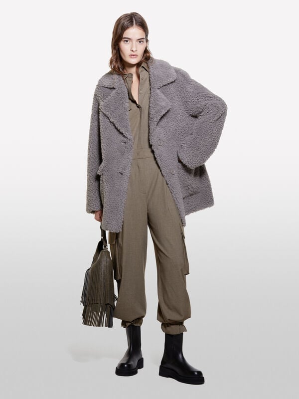 Gray teddy coat - women's coats | Sisley
