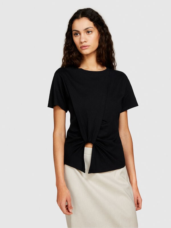 T-shirt with knot - women's short sleeve t-shirts | Sisley