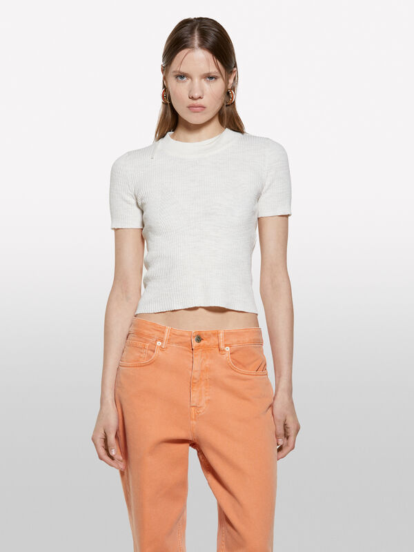 White top with porthole on the back - women's crew neck sweaters | Sisley