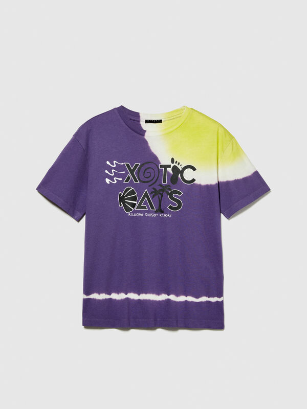 Tie-dye t-shirt with print - boys' short sleeve t-shirts | Sisley Young