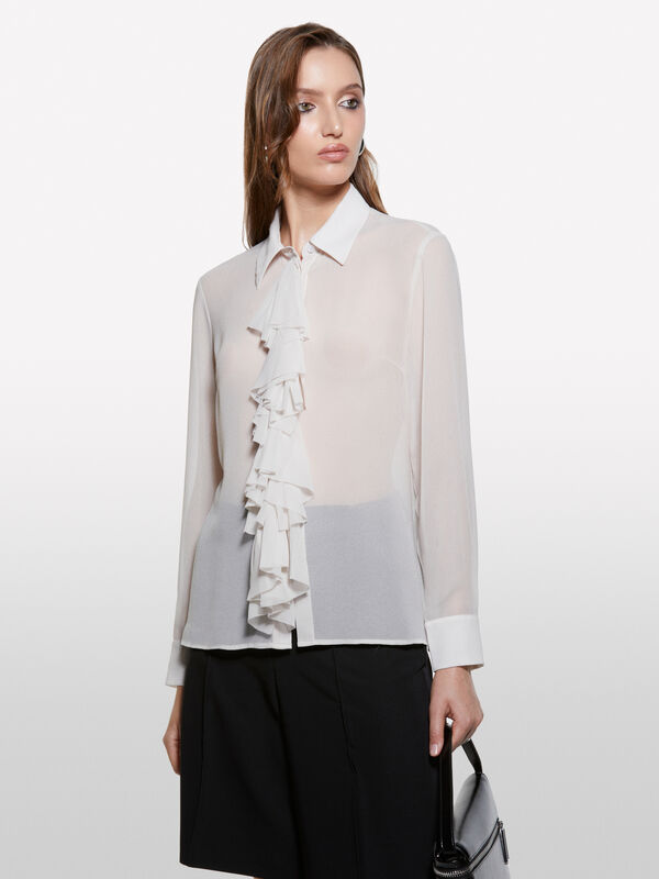 Dove gray shirt with rouches - women's shirts | Sisley