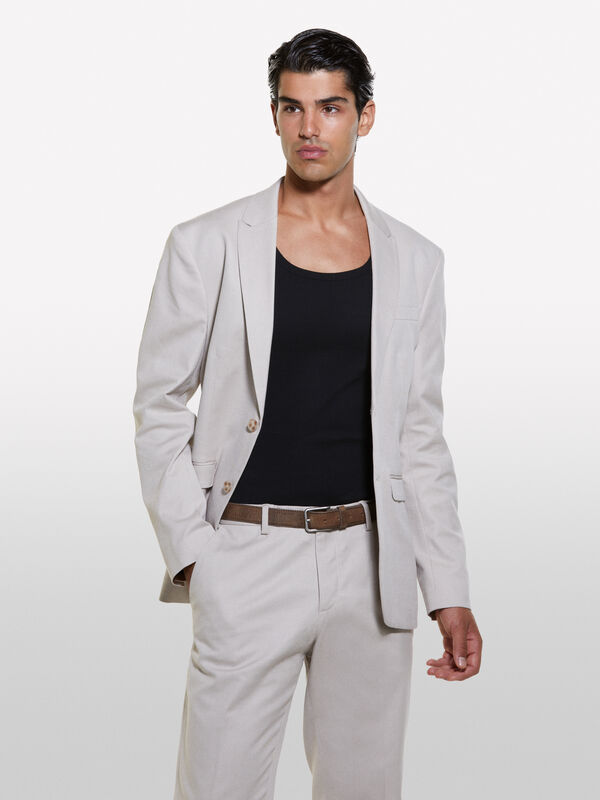 Beige slim comfort fit tailored blazer - men's blazers | Sisley