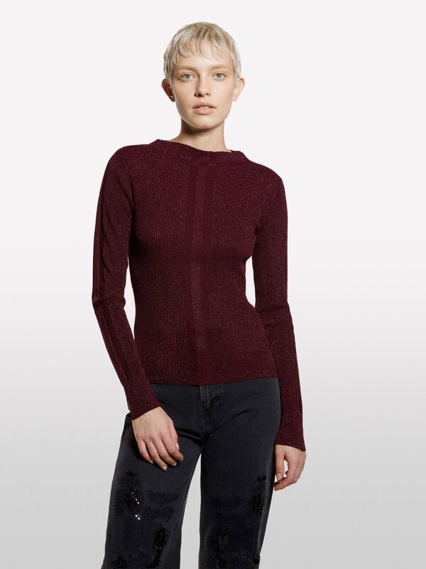 Burgundy sweater with lurex - women's crew neck sweaters | Sisley